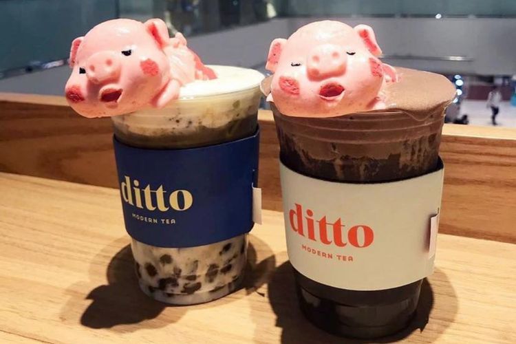 Lucu Banget, Minuman Teh Dengan Toping Marshmallow Babi Tidur 