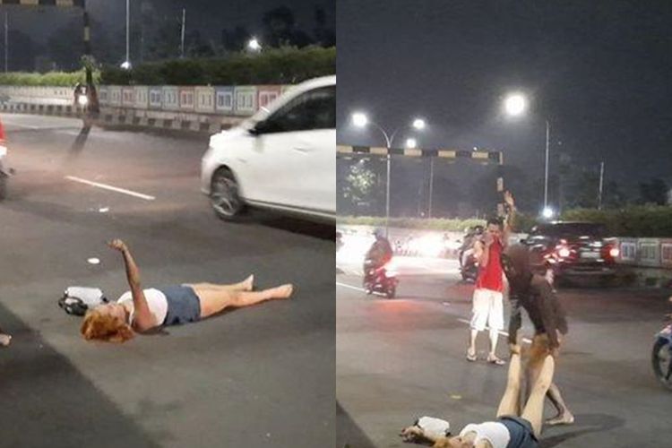 Bikin Heboh Tumbang di Jalan Disaat Pandemi Covid-19, Ternyata Wanita ini Mabuk Berat