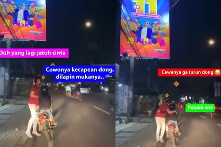 Bukan Bantu Dorong, Cewek Ini Tetap di Boncengan saat Motor Pacarnya Mogok, Netizen: Bucin