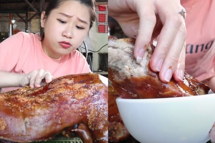 Krenyes! Tonton Aksi Mukbang YouTuber Medan Makan Babi Guling Pakai Sambal Andaliman