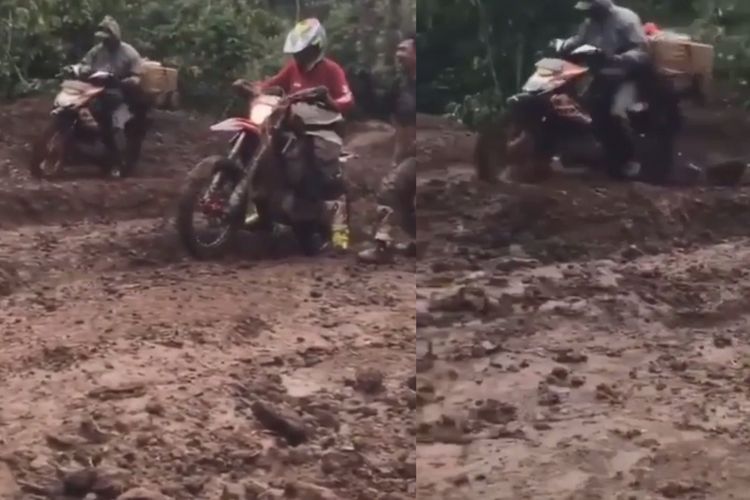 Malu Banget! Motor Trail Ini Disalip oleh Motor Bebek di Jalur yang Berlumpur