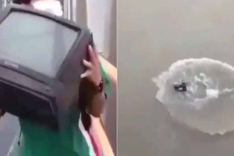 Demi Viral, Pemuda Ini Membuang Televisi Tabung ke Sungai, Ramai Dihujat Netizen