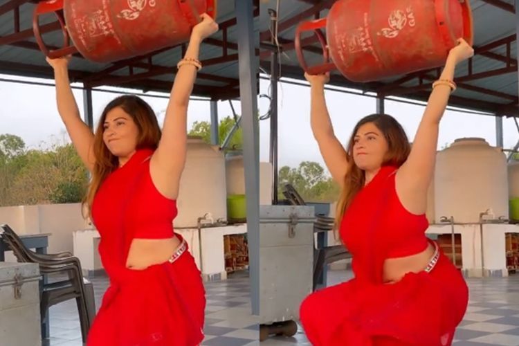 Gagah! Video Wanita Pakai Busana Saree dan Melakukan Workout Pakai Tabung Gas Bikin Heran