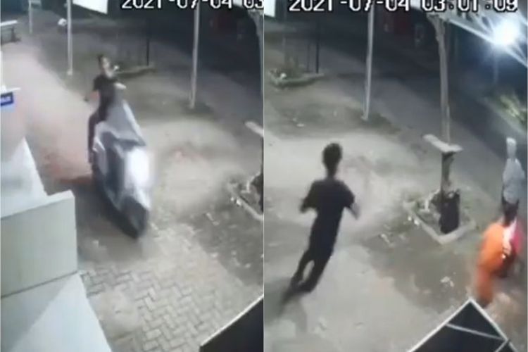 Detik-detik Dua Pemotor Serang dan Rampas Ponsel Pria di Depan Ruko Futsal Cikampek