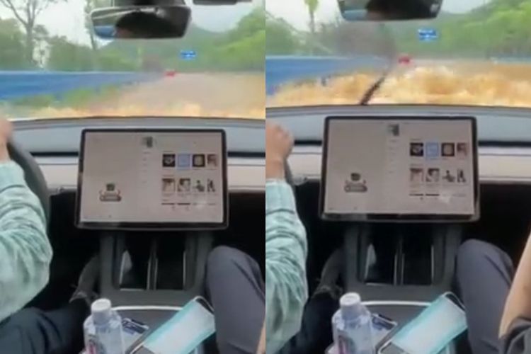 Video Pria Mengendarai Mobil Tesla dengan Nyaman Meski Melewati Banjir Setinggi Kaca