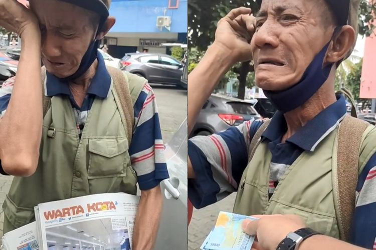 Kakek Penjual Koran Ini Menangis Terharu Diberi Uang Lebih Pembeli, Netizen Ikutan Sedih
