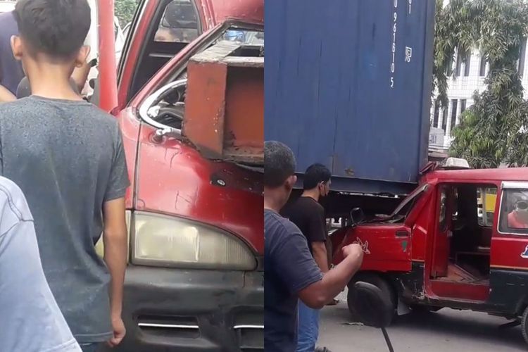 Kembali Terjadi, Angkot Tabrak Bagian Belakang Truk Kontainer, Hancur Babak Belur