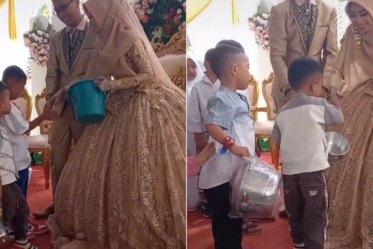 Lucu, Pengantin Ini dapat Kado Peralatan Rumah Tangga dari Anak Muridnya
