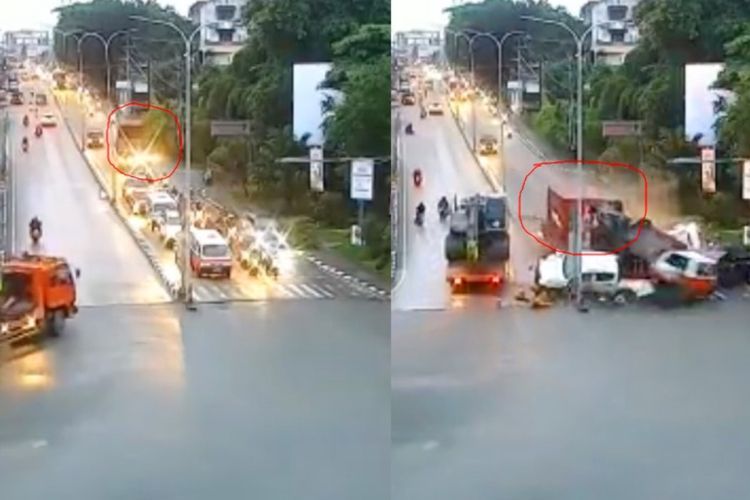 Detik-detik Kecelakaan Beruntun Truk Tabrak Sejumlah Pengendara di Balikpapan