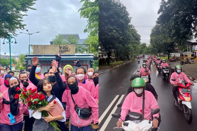 Sweet! Thariq Halilintar Utus Puluhan Ojol Berbaju Pink untuk Beri Kejutan ke Fuji