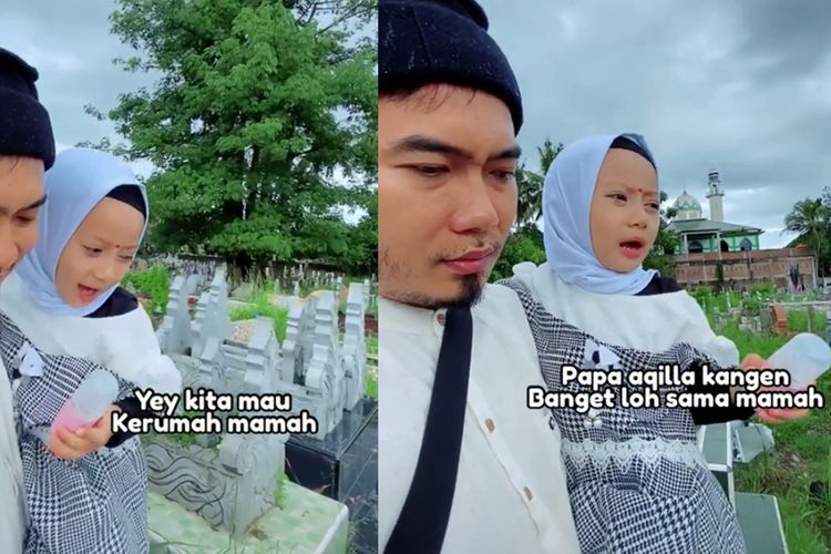 Bahagianya Balita saat Diajak Ziarah ke Makam Ibu, Ucapkan Kata Indah Penuh Haru