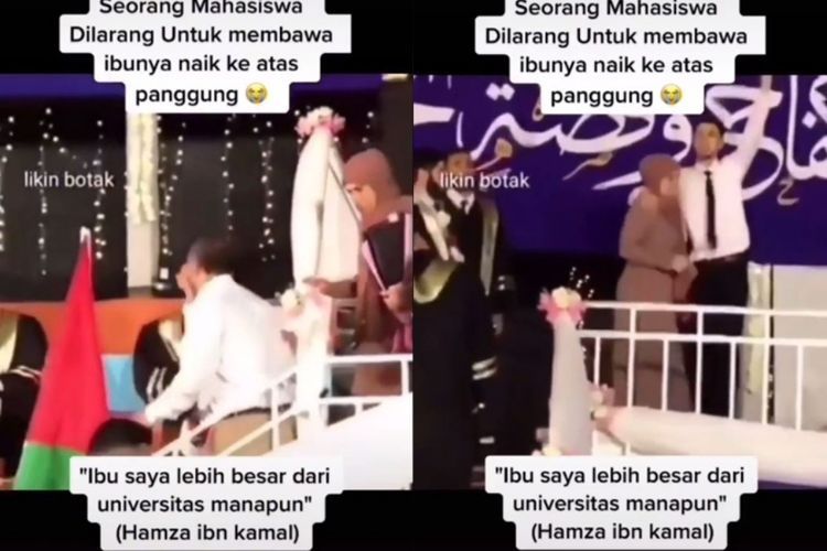Aksi Mahasiswa Bawa Ibunya Naik ke Atas Panggung Wisuda, Sampai Berkelahi dengan Petugas