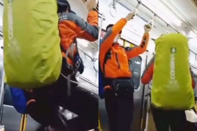 Viral, Dua Pria Pendaki Gelantungan di Dalam KRL, Warganet Sindir Katanya Pecinta Alam