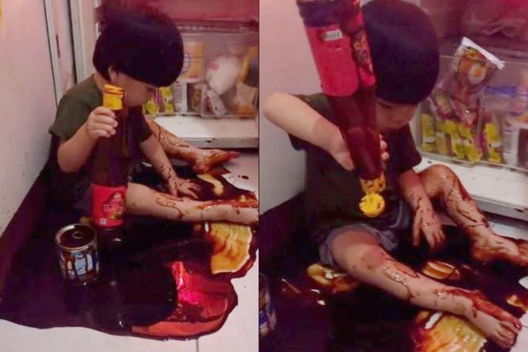 Ditinggal Ibunya Lipat Kain, Bocah ini Malah Bikin 'Proyek Besar' Tumpahin Kecap di Kulkas