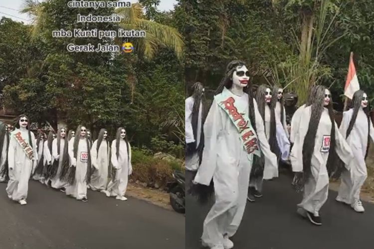Waduh! Mbak Kunti Gak Mau Kalah Semarakkan HUT RI, Ramai-Ramai Ikut Pawai Gerak Jalan