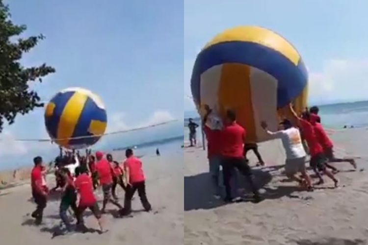 Gokil, Para Pria Ini Main Voli Pantai dengan Bola yang Super Besar, Bikin Perut Jadi Keram