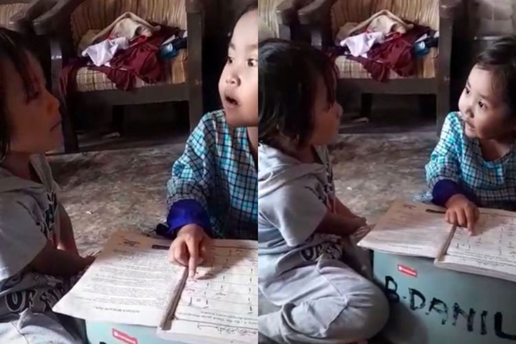 Gemes! Cara Seorang Gadis Cilik Mengajari Temannya Ngaji, Totalitas sampai Mata Melotot