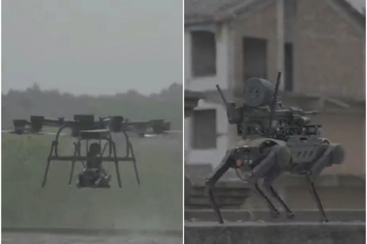 Viral Drone Buatan China Bisa Bawa Anjing Robot Dipersenjatai Senapan Mesin