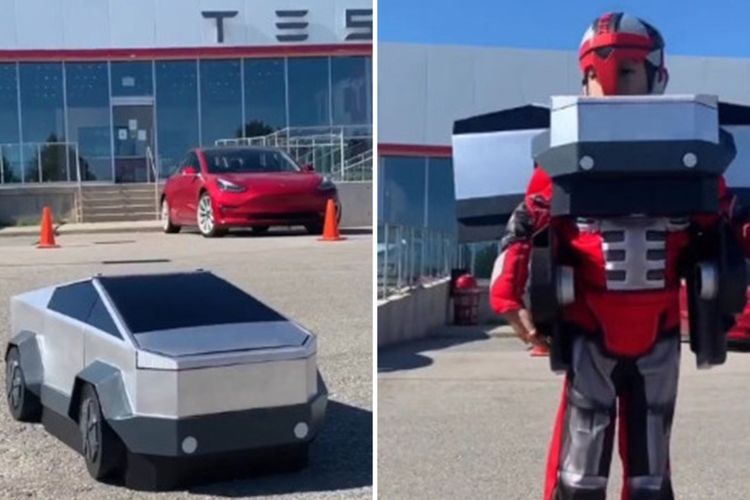 Kreatif! Anak Ini Pakai Kostum Tesla Cybertruck dan Berubah Jadi Robot Transformer