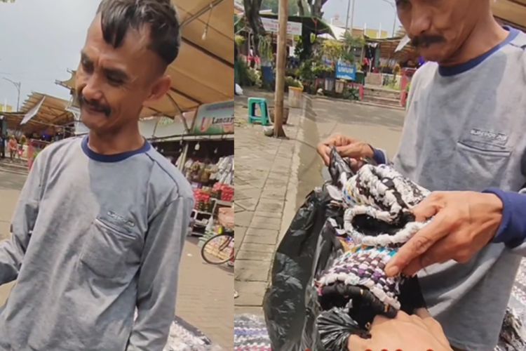  Viral Perjuangan Pedagang Keset, Tetap Semangat Jualan Meskipun Miliki Keterbatasan Fisik