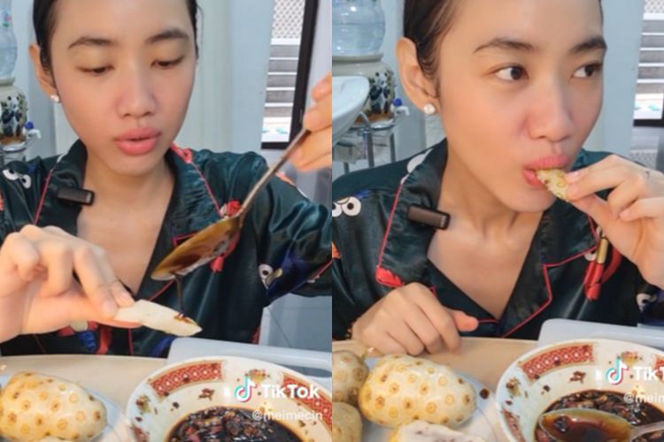 Gak Kapok! Wanita Cantik Kembali Makan Buah Mengkudu, Kali Ini Dicocol Sambal Kecap, Enak?