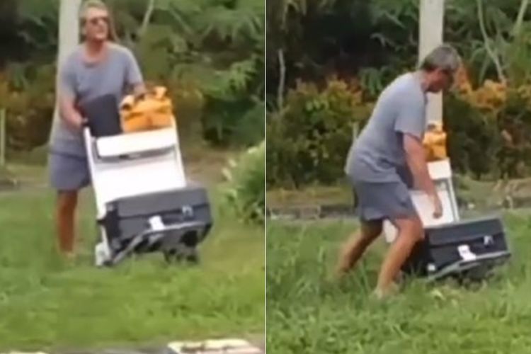 Detik-detik Bule Nekat Bawa Kabur Troli Bandara Batam, Apes Nyungsep di Taman