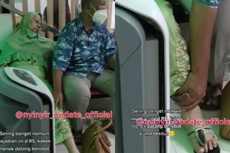 Romantis! Nunggu Antrean RS, Kakek Ini Sabar Pijat Kaki Istrinya, Netizen Auto Baper