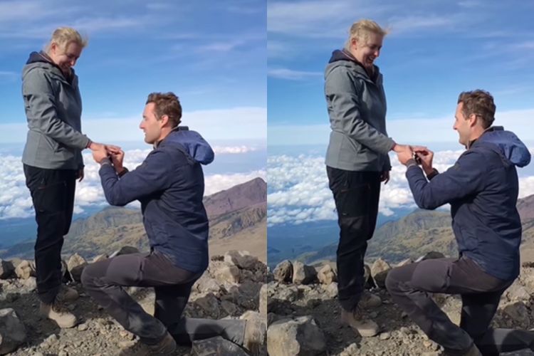 Viral Bule Lamar Pacar di Atas Gunung Rinjani, Bikin Warganet Baper!