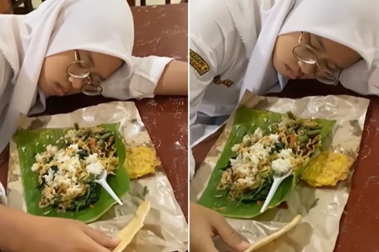 Bisa-bisanya! Siswi SMA Ini Tidur Waktu Makan, Tangannya Masih Pegang Kerupuk