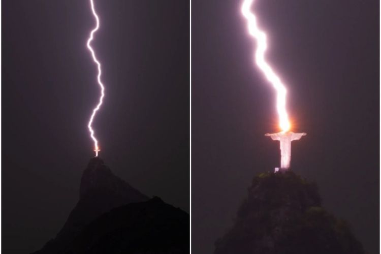Momen Langka! Foto Petir Sambar Patung Yesus Sang Penebus di Brasil Membuat Netizen Kagum