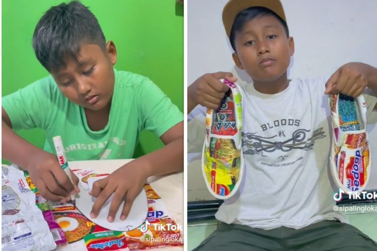 Kreatif Banget! Bocah Ini Bikin Sepatu dari Bungkus Plastik Mie, Ini Penampakannya