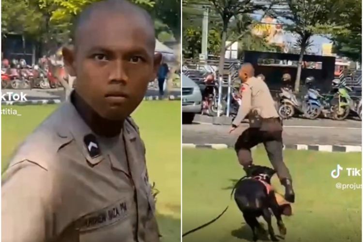 Kocak Banget! Polisi Ini Pasang Muka Sangar saat Latih Anjing, Ujungnya Malah Kabur