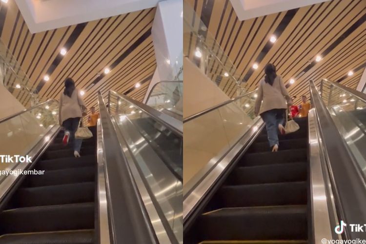Ngakak! Wanita Cantik Ini Salah Naik Eskalator Mall, Netizen: Mbaknya Banyak Pikiran