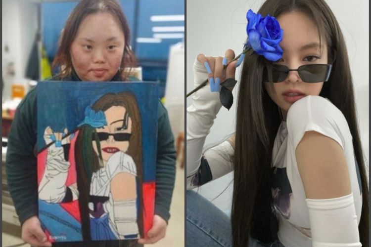 Lukisan Jennie BLACKPINK dengan Mawar Biru dari Pelukis Down Syndrome Dilelang untuk Amal
