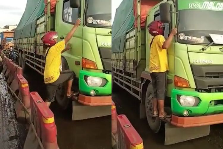 Kocak! Sopir Truk Ini Tertidur Pulas, Bikin Macet Arus Lalu Lintas