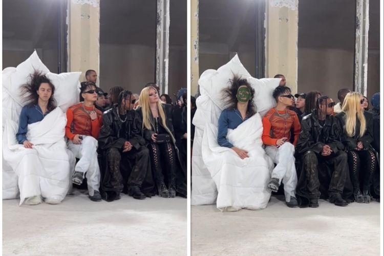 Pria Ini Pakai Selimut Besar dan Piyama Bak Sedang Tidur Saat Hadiri Paris Fashion Week