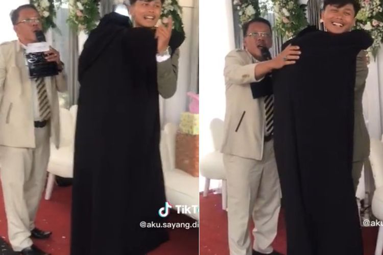 Pengantin Cowok Ini Panik Tiba-tiba Dipeluk Orang Bercadar di Pelaminan, Istrinya Lemas