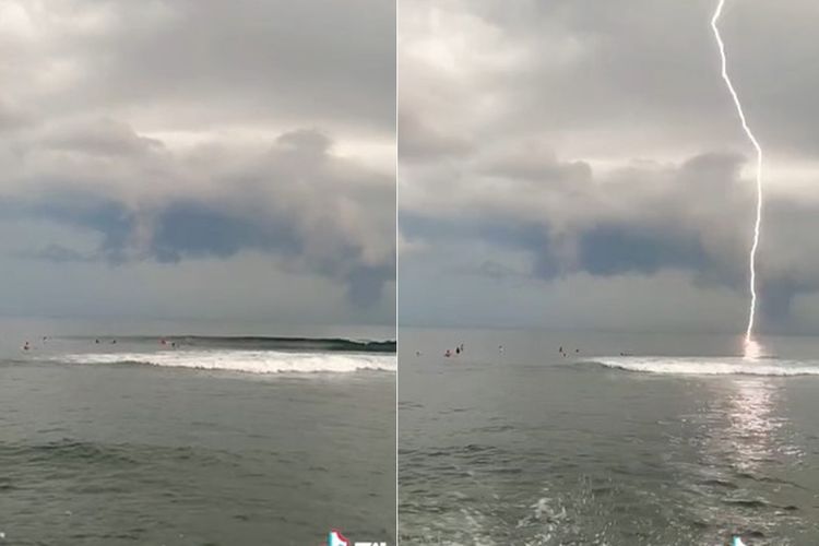 Detik-detik Petir Muncul di Tengah Laut Pantai Senggigi, Kilat dan Suaranya Buat Jantungan