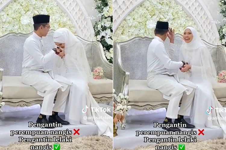 Viral Pengantin Pria Nangis saat Salaman dengan Istri, Ekspresinya Tulus Banget