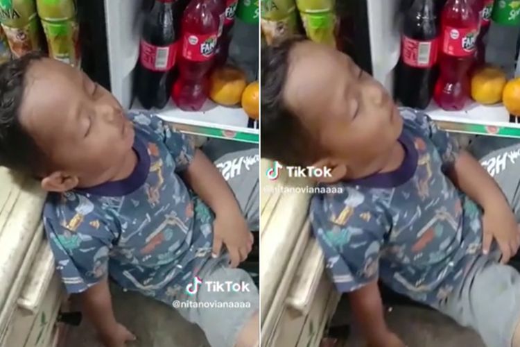 Kocak! Bocah Ini Tidur di Depan Kulkas yang Terbuka Akibat Terlalu Panas karena Puasa