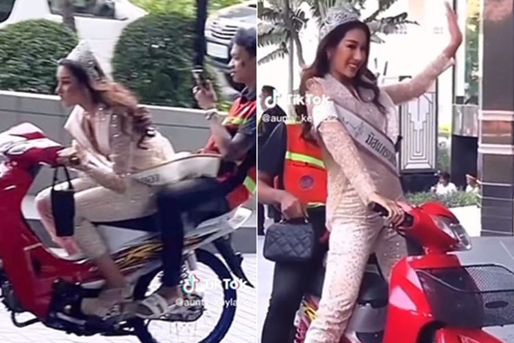Momen Finalis Miss Grand Thailand Bonceng Driver Ojol Bikin Ngakak, Santai Pakai Heels