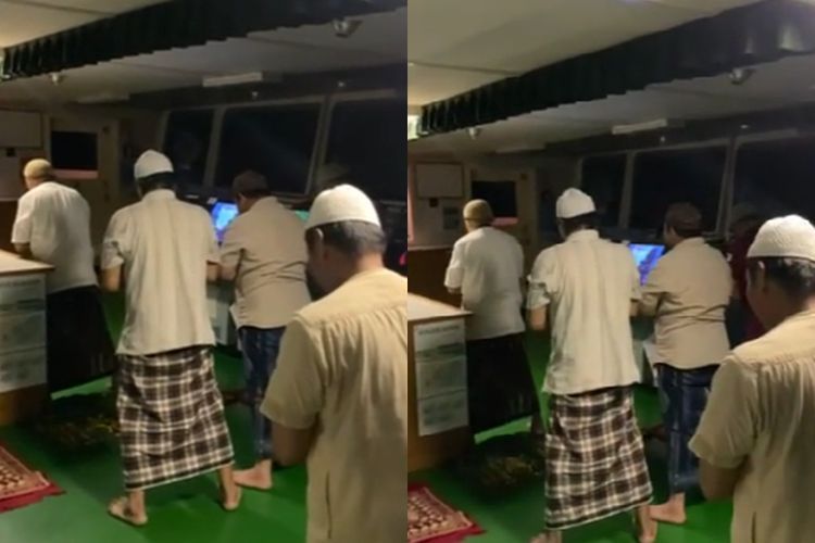 MasyaAllah! Para Pelaut Salat Tarawih di Kapal, Berusaha Khusyuk Sambil Jaga Keseimbangan