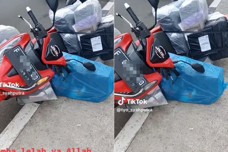 Pesanan Membludak Jelang Lebaran, Kurir Ini Pasrah Motornya Jatuh Bawa Paket Menggunung