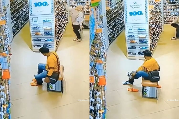 Momen Pria Nekat Tukar Sandalnya dengan Sepatu Baru di Mall, Aksi Santainya Terekam CCTV