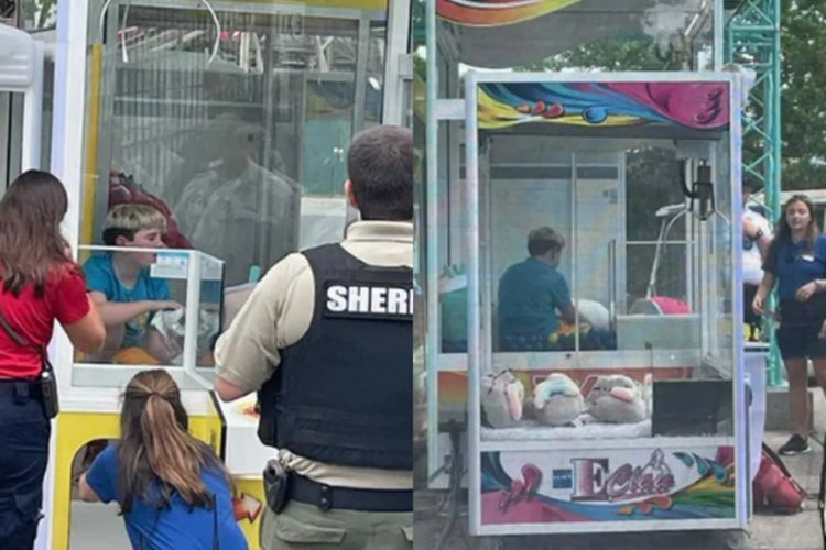Niat Curang, Remaja Ini Malah Kejebak di Dalam Mesin Capit Boneka: Bandel Sih!