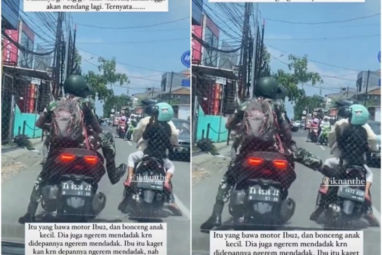 Geger! Pemotor Wanita Bawa Anak Ditendang Diduga Anggota TNI, Sampai Nyaris Jatuh
