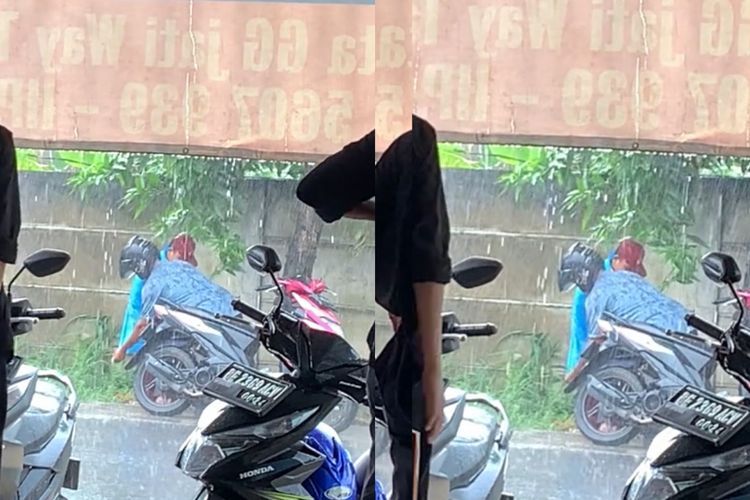 Bikin Haru! Momen Seorang Ayah Rela Hujan-Hujanan Jemput Anaknya Pulang Sekolah