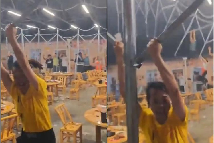 Detik-detik Angin Kencang Hantam Restoran, Bikin Kanopi hingga Orang-orang Berterbangan