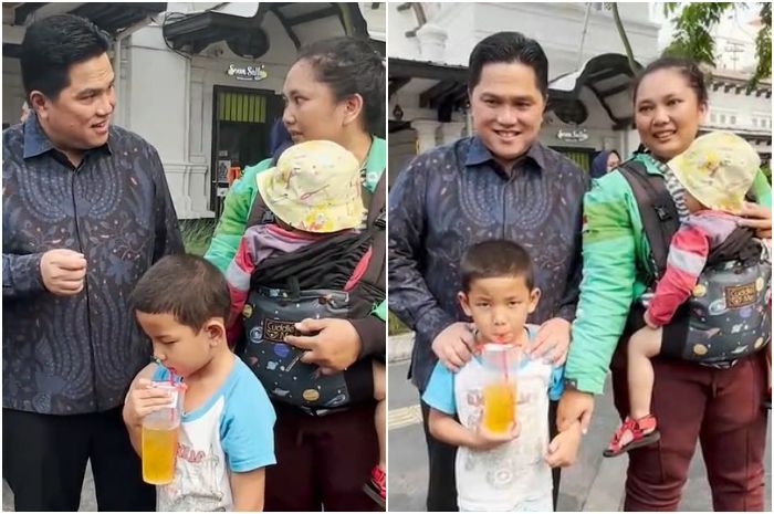Viral Erick Thohir Ketemu dan Puji Perjuangan Driver Ojol Wanita Bawa Anak saat Kerja, Bikin Terharu