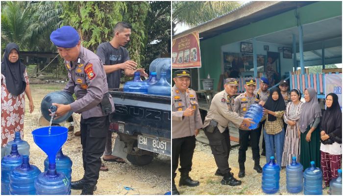Musim Kemarau, Polres Pelalawan Salurkan 5 Ribu Liter Air Bersih ke Warga Tepian Sungai Kampar